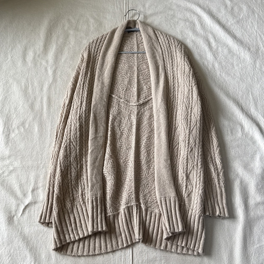 Peruvian Connection Cardigan Medium Knit Open Front Cable Knit Beige Alpca Wool